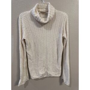 Liz Claiborne Womens Waffle Knit Ivory Cream‎ Turtleneck Long Sleeve Top